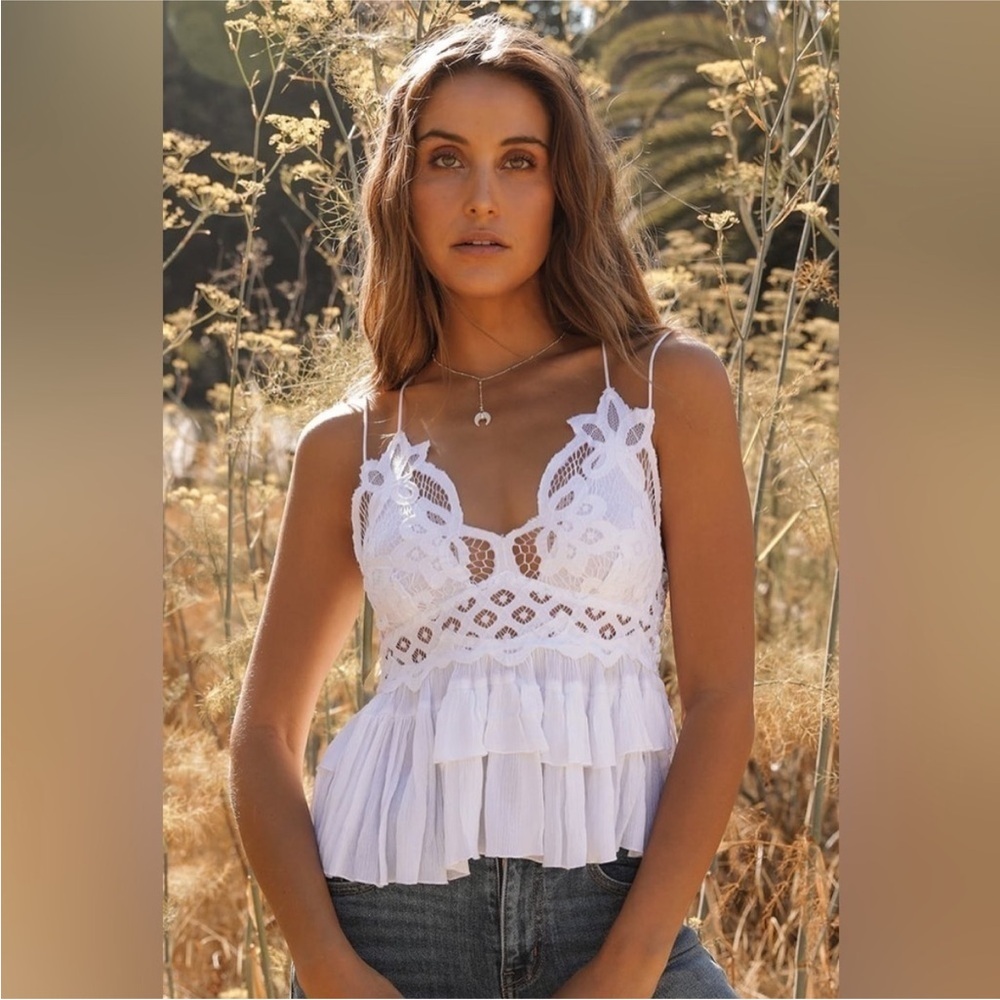Free People White Ruffled Bustier Camisole